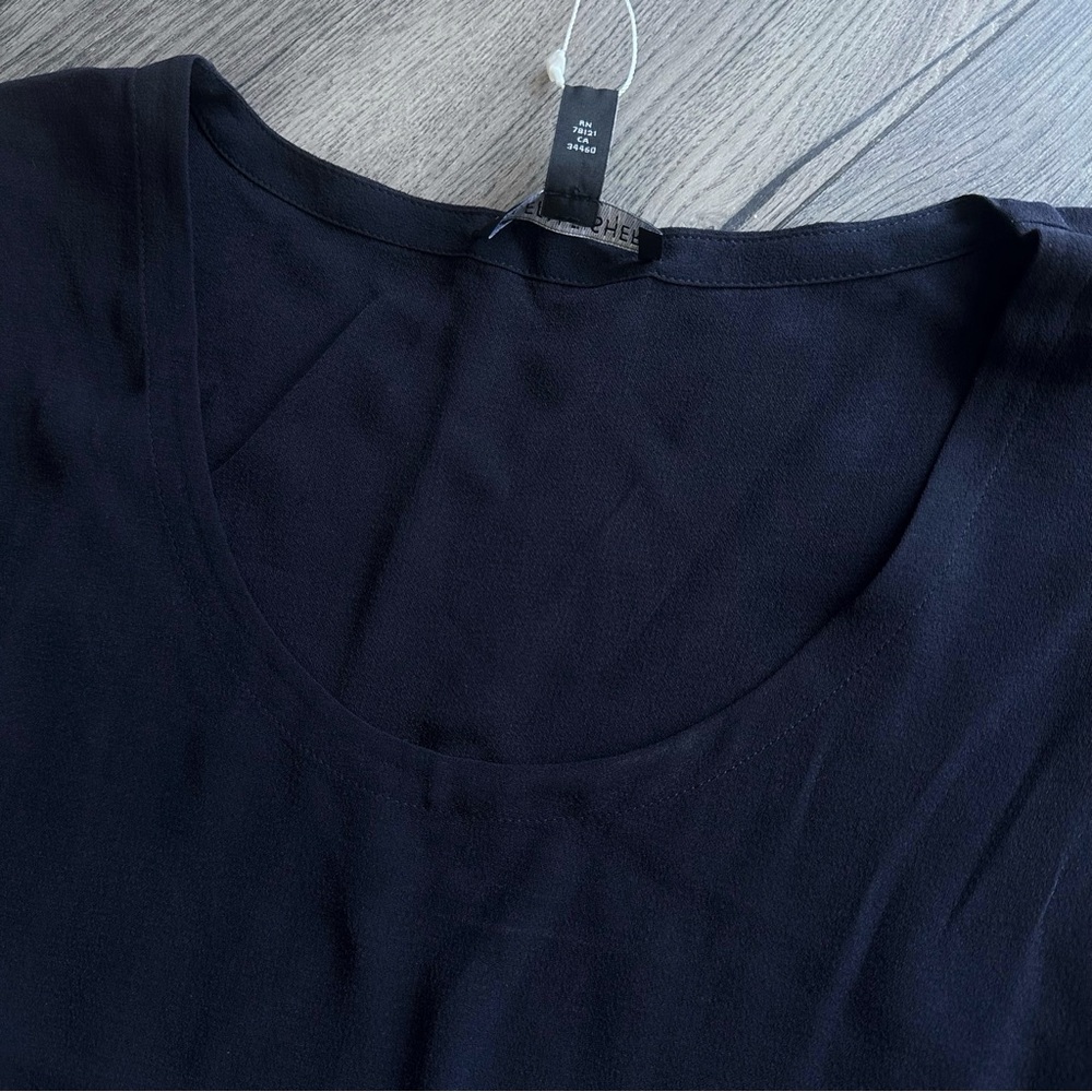 Eileen Fisher Petite Silk Georgette Navy Blue Asymmetric Sleeveless Dress - Picture 5 of 6